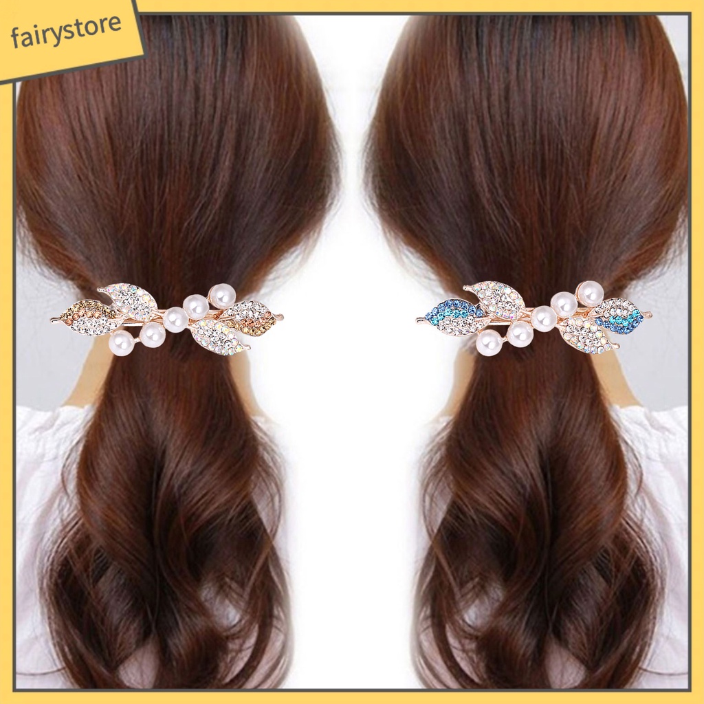 Kẹp Tóc Đuôi Ngựa Hình Chiếc Lá Đính Đá Siêu Nhẹ