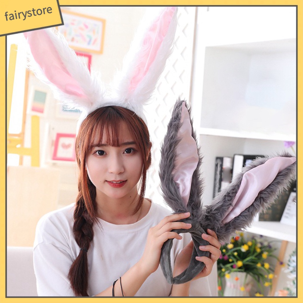 Băng Đô Cài Tóc Tai Thỏ Lông Xù Hoạt Hình Đáng Yêu Dành Cho Bé Gái