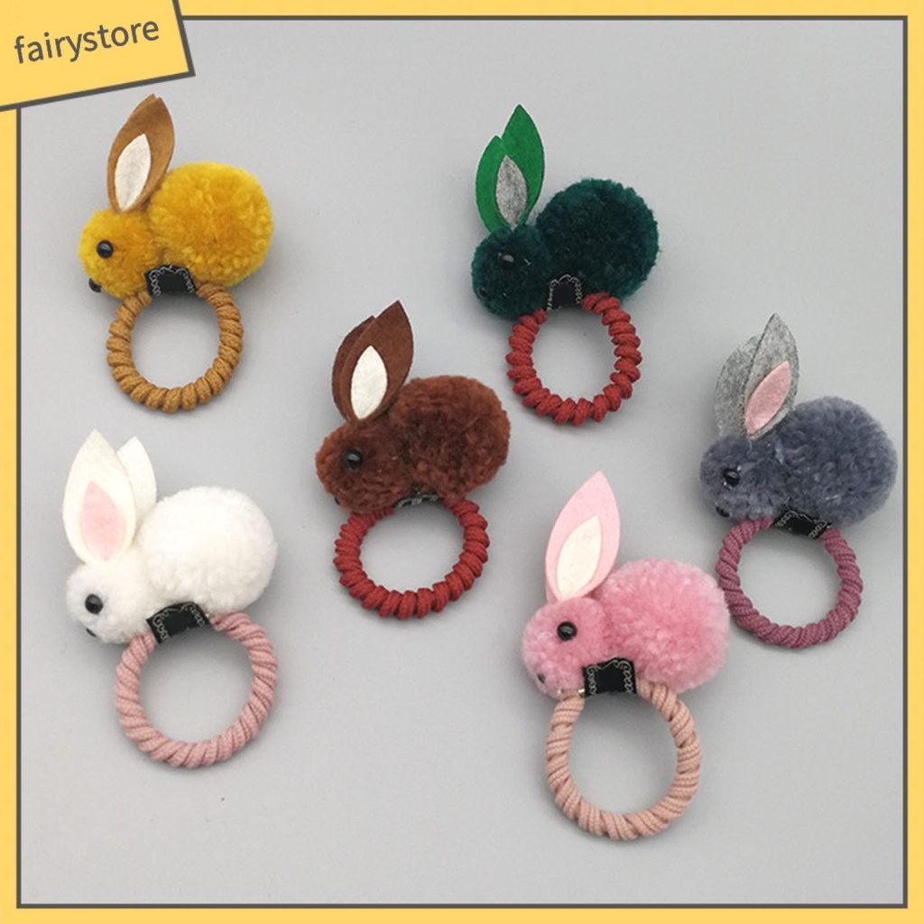 Dây Cột Tóc Cao Su Co Giãn Bọc Vải Lông Hình Thỏ Hoạt Hình