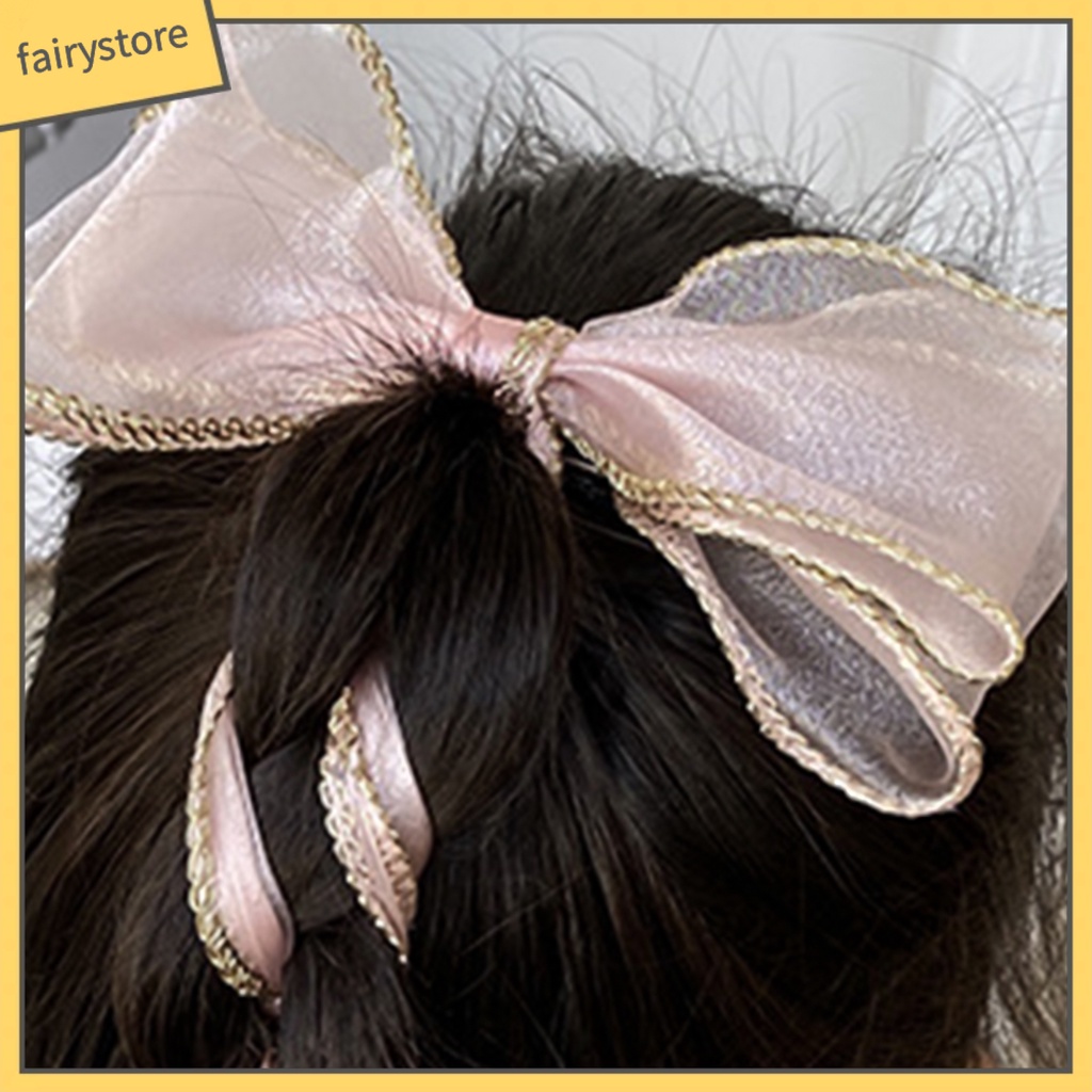 Kẹp Tóc Đính Nơ Lưới Ruy Băng Dài Phong Cách Hàn Quốc Cho Nữ