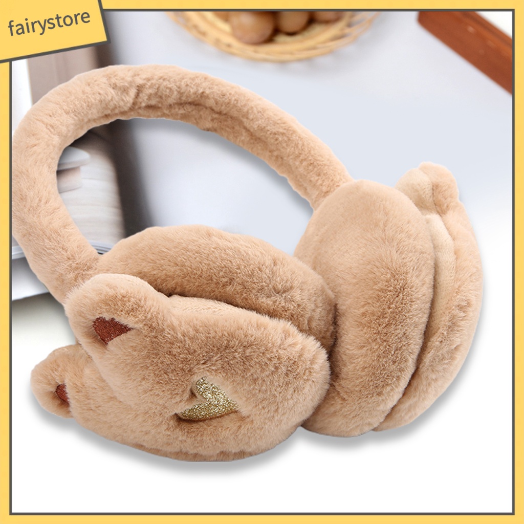 Chụp Tai Giữ Ấm Mùa Đông Bằng Vải Bông Dày Dặn Mềm Mại Co Giãn Không Trượt Thêu Hình Gấu Dễ Thương