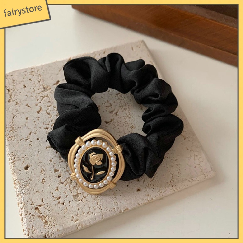 Băng Đô Cài Tóc Bản Rộng Đính Hoa Trà Và Ngọc Trai Nhân Tạo Màu Trơn Kiểu Vintage