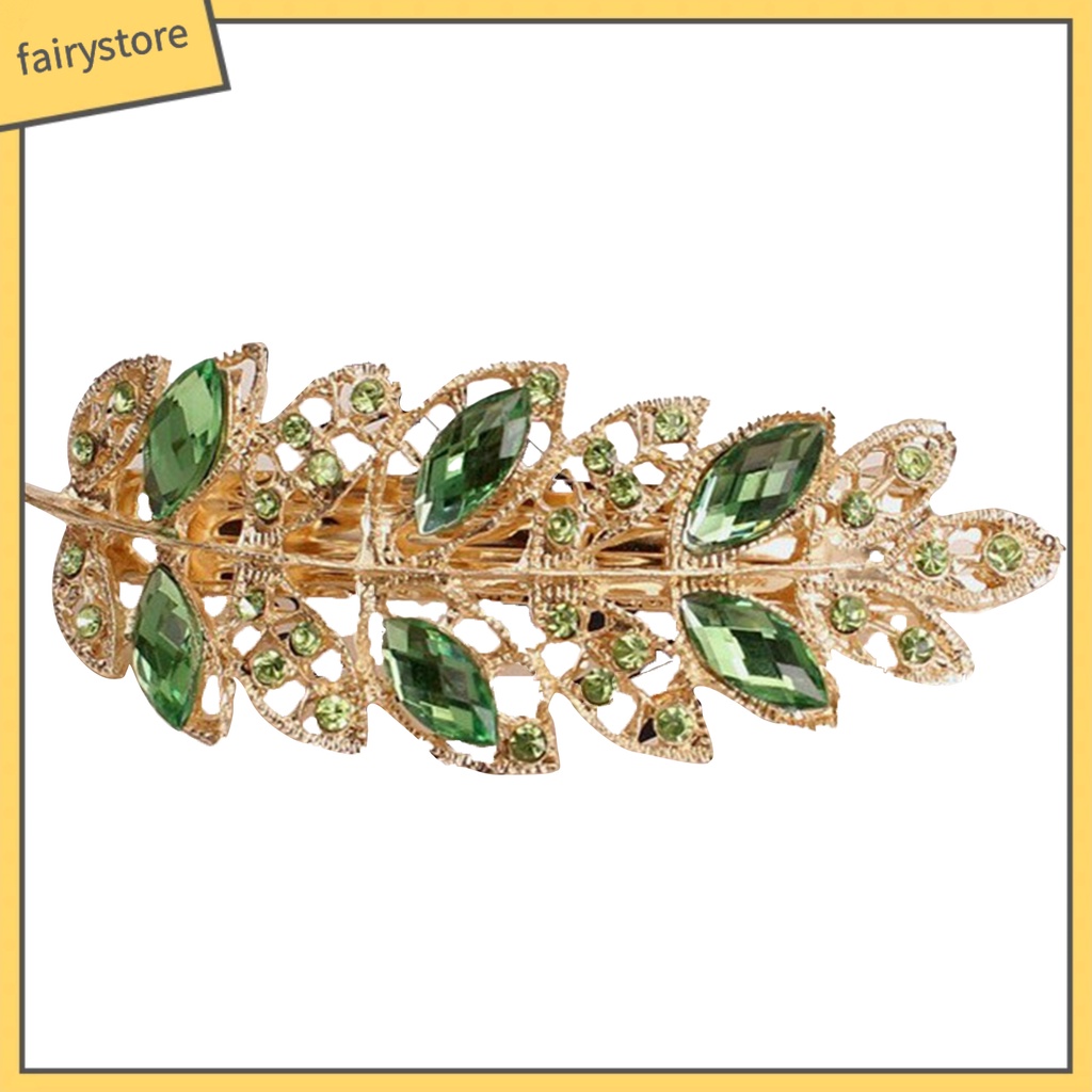 Kẹp Tóc Hợp Kim Hình Chiếc Lá Đính Đá Pha Lê Thời Trang Cho Nữ
