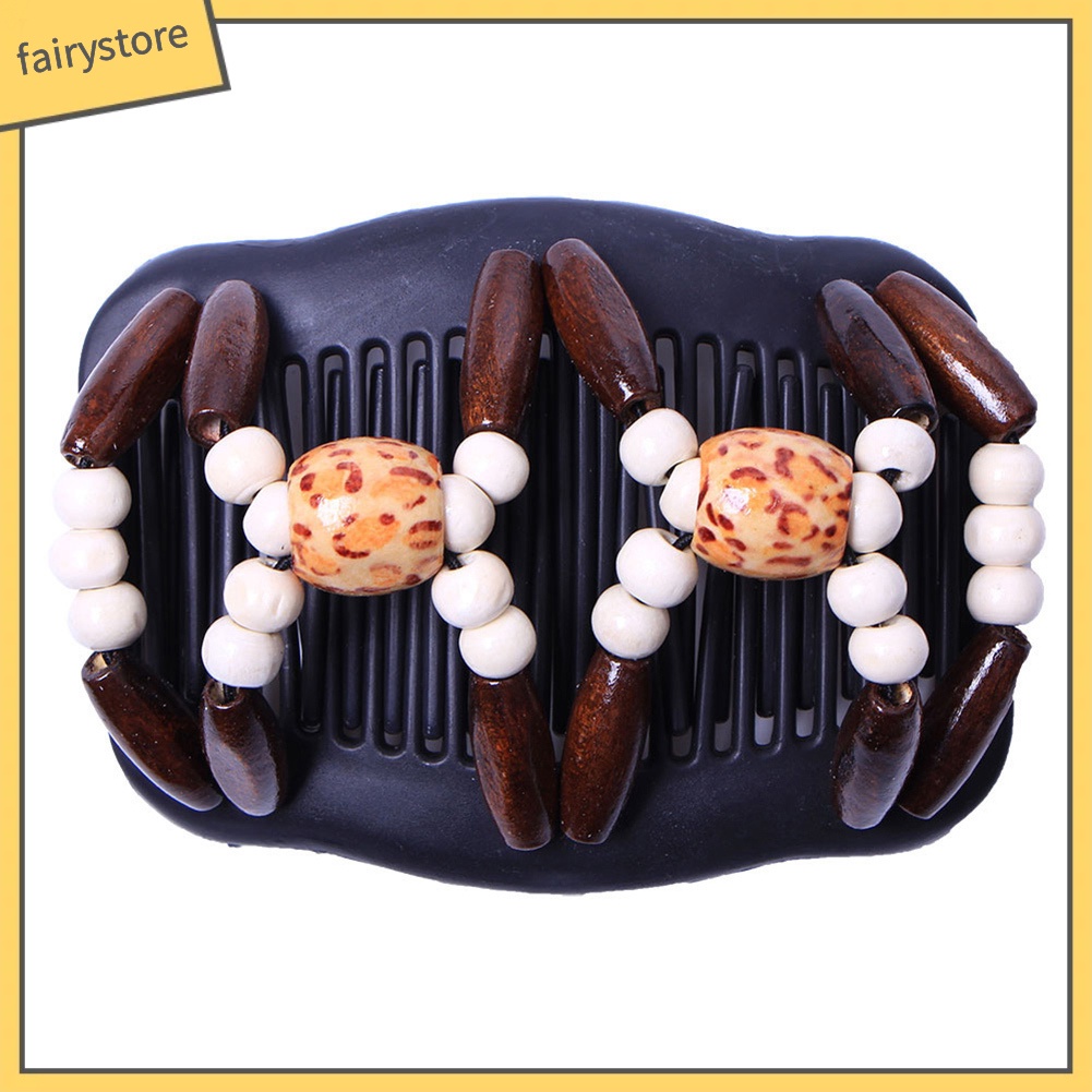 Kẹp Tóc Lược Đôi Đính Hạt Gỗ Phong Cách Vintage Cho Nữ