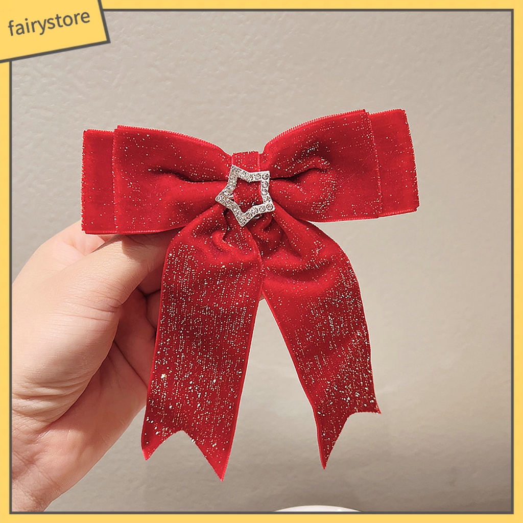 Kẹp Tóc Nơ Đính Ngọc Trai Giả Lấp Lánh Chống Trượt Trang Trí Năm Mới