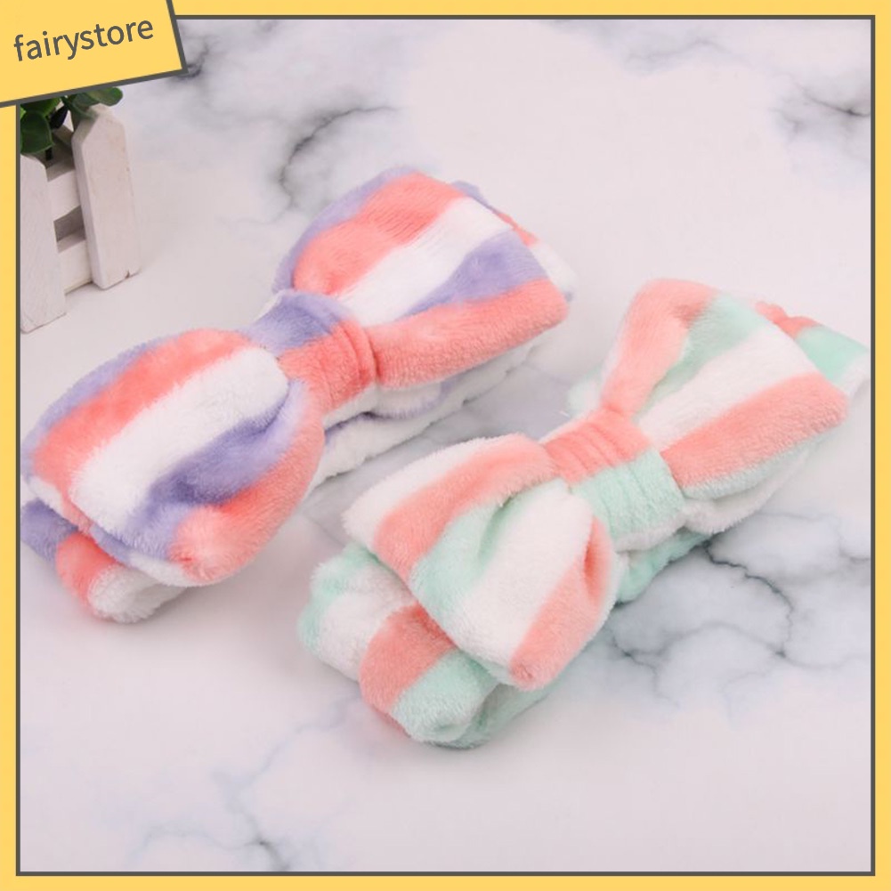 Băng Đô Cài Tóc Lông Cừu San Hô Co Giãn Đính Nơ Lớn Dễ Thương Cho Nữ Rửa Mặt