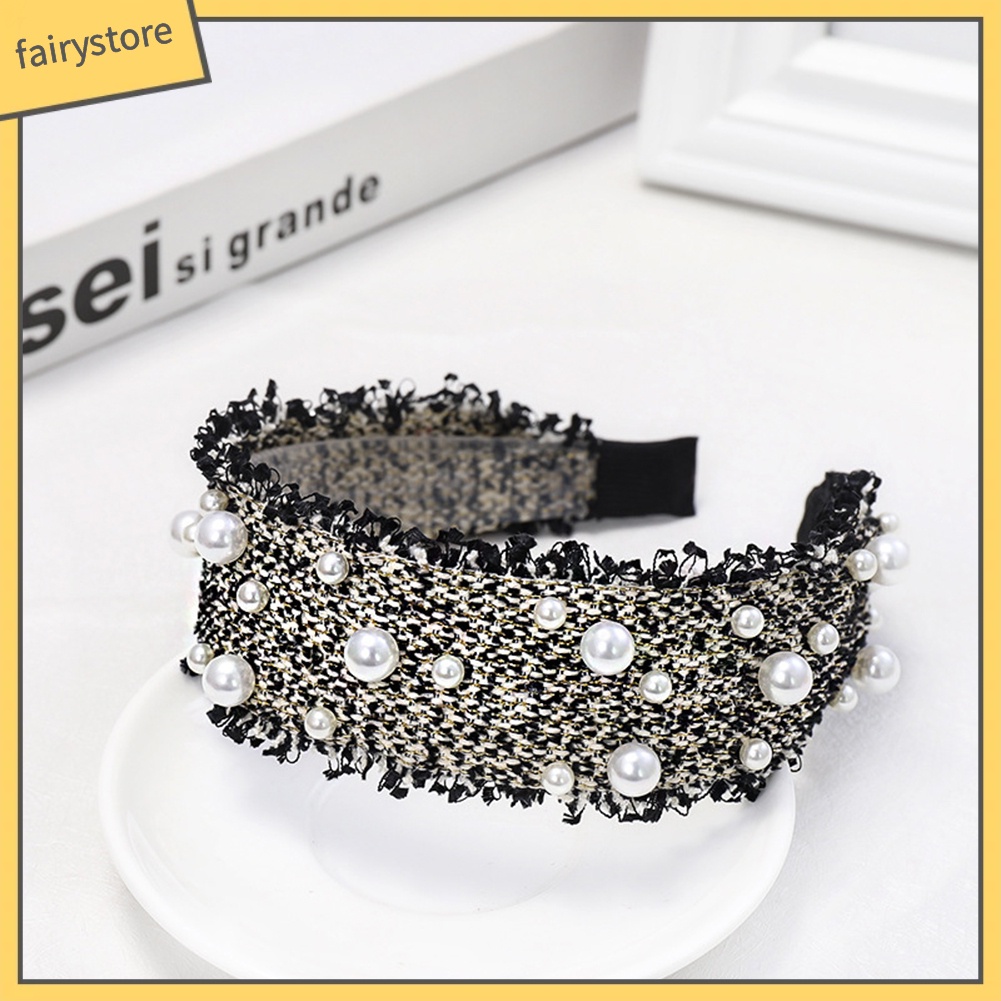 Băng Đô Dệt Kim Đính Ngọc Trai Nhân Tạo Phong Cách Hàn Quốc Cho Nữ