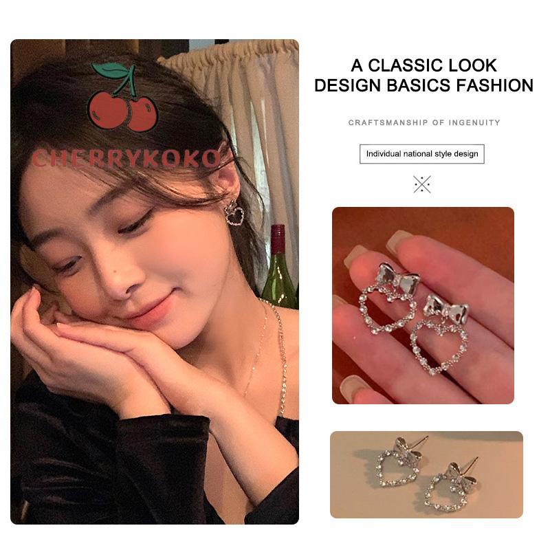 🍒🍒CHERRYKOKO Khuyên Tai Bạc Hình Trái Tim Phong Cách ins Phong Cách Mới Cho Nữ