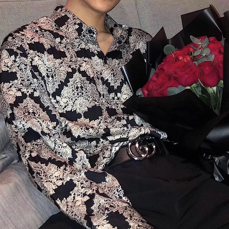 Áo Sơ Mi Dài Tay Họa Tiết Hoa Cao Cấp Thời Trang Theo Phong Cách Pháp Cho Nam