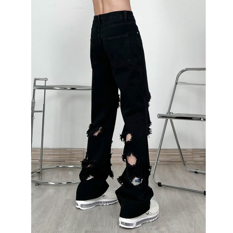 Quần bò rách gối thời trang denim quần baggy rách hiphop quần jean nam rách gối Korean style quần jean nam đen rách gối