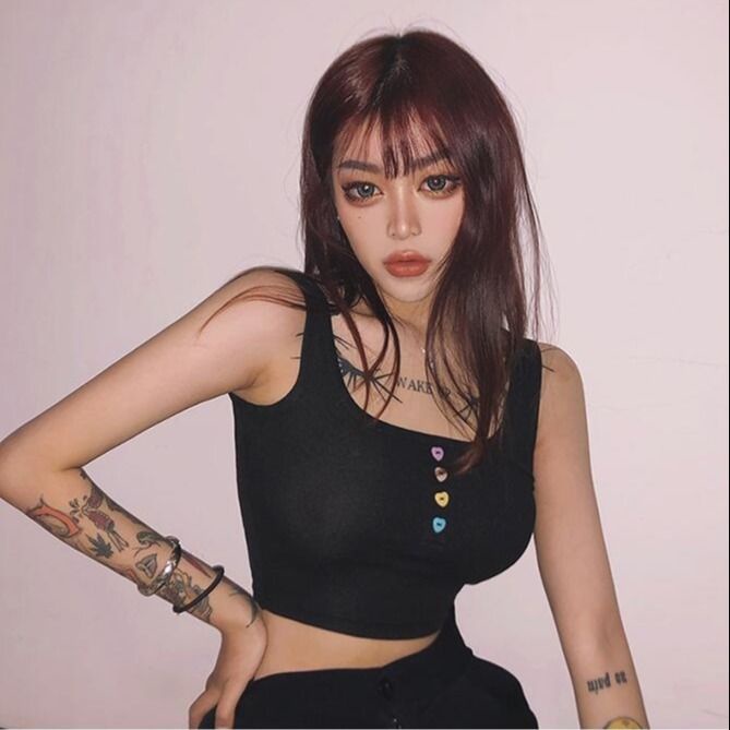 Áo Tank Top Hai Dây Cài Nút Màu Cầu Vồng Dễ Thương Thời Trang Cho Bạn Gái