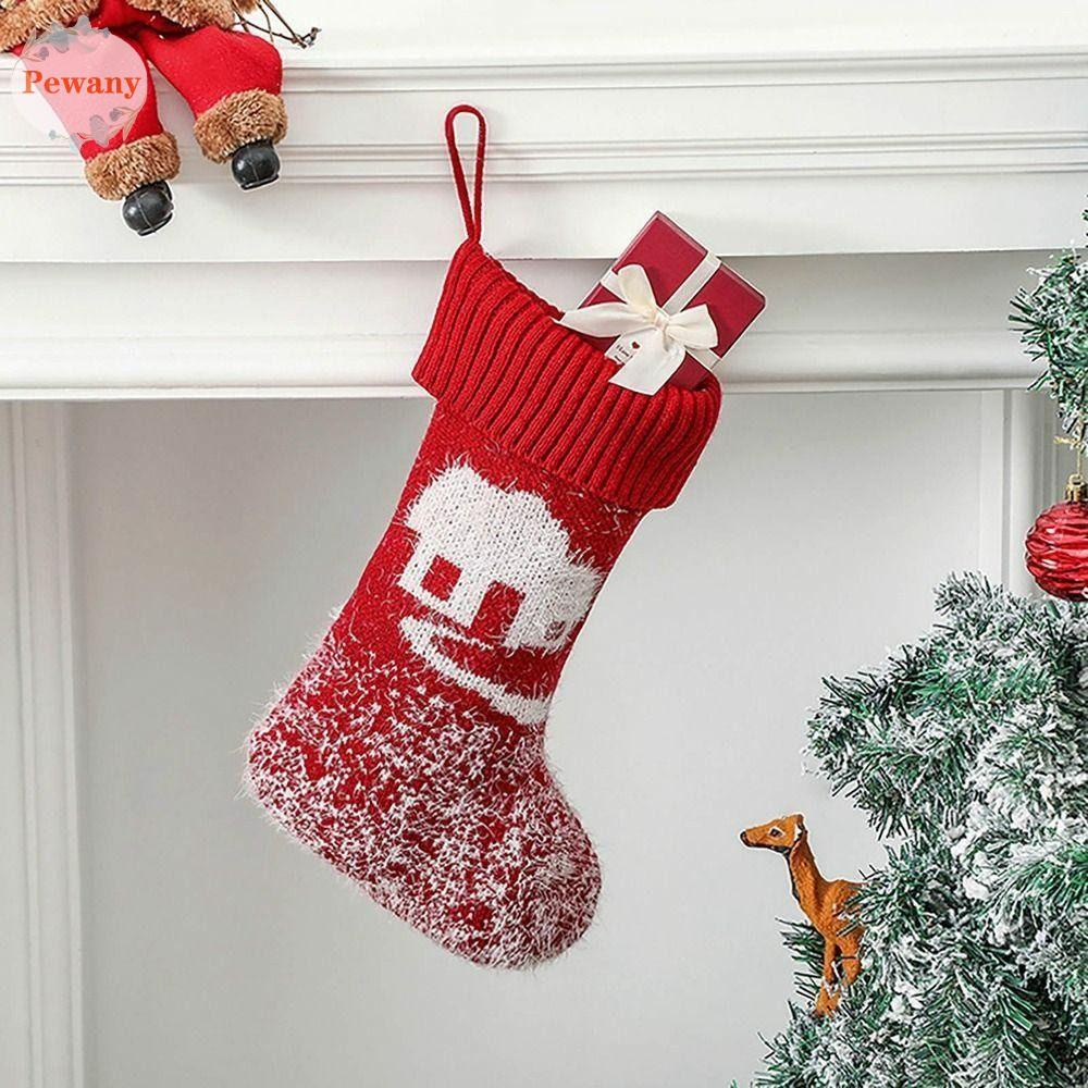 Vớ Treo Trang Trí Giáng Sinh Màu Đỏ Đính Hoa Tuyết Tuần Lộc