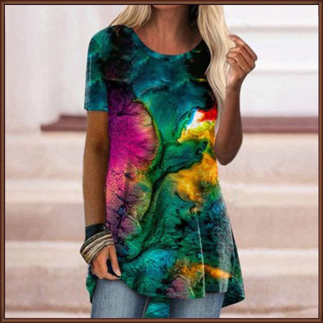 Áo Thun Tay Ngắn Dáng Rộng Họa Tiết Màu Nhuộm Phong Cách Retro Thời Trang Cho Nữ