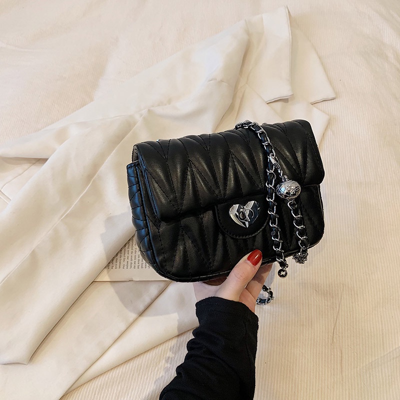 Túi Đeo Chéo Hình Vuông Cỡ Nhỏ Phối Dây Đeo Sợi Xích Thời Trang Sang Trọng Cho Nữ