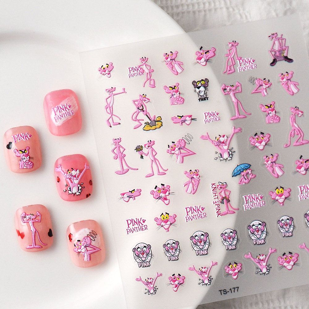 Sticker Lụa Nổi 5D | Báo Hồng | Hình Dán Móng Tay TS-177