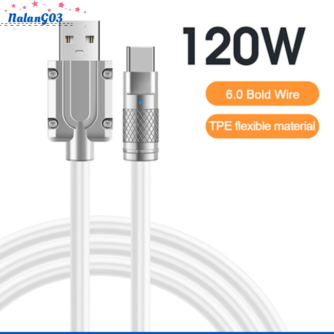 Dây Cáp Sạc Usb Type C 120w 6a Có Đèn Led Báo Hiệu Tương Thích Cho Xiaomi Huawei Samsung