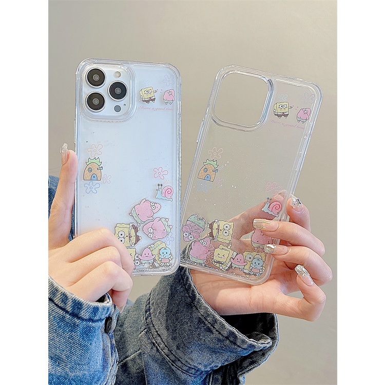 Ốp Điện Thoại Silicon Mềm Trong Suốt Chống Sốc Họa Tiết Hoạt Hình Phối Cát Lún Cho iPhone 14 13 12 11 Pro Max 14 Plus