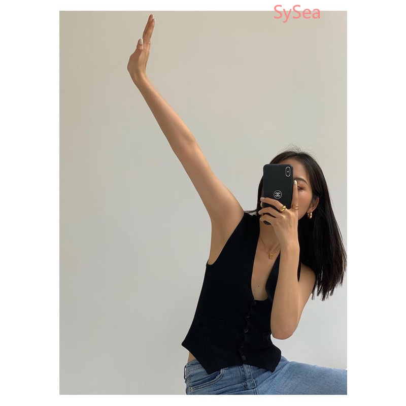 Áo Không Tay Cổ Chữ V Dáng Ôm Phong Cách Retro Thời Trang Dành Cho Nữ