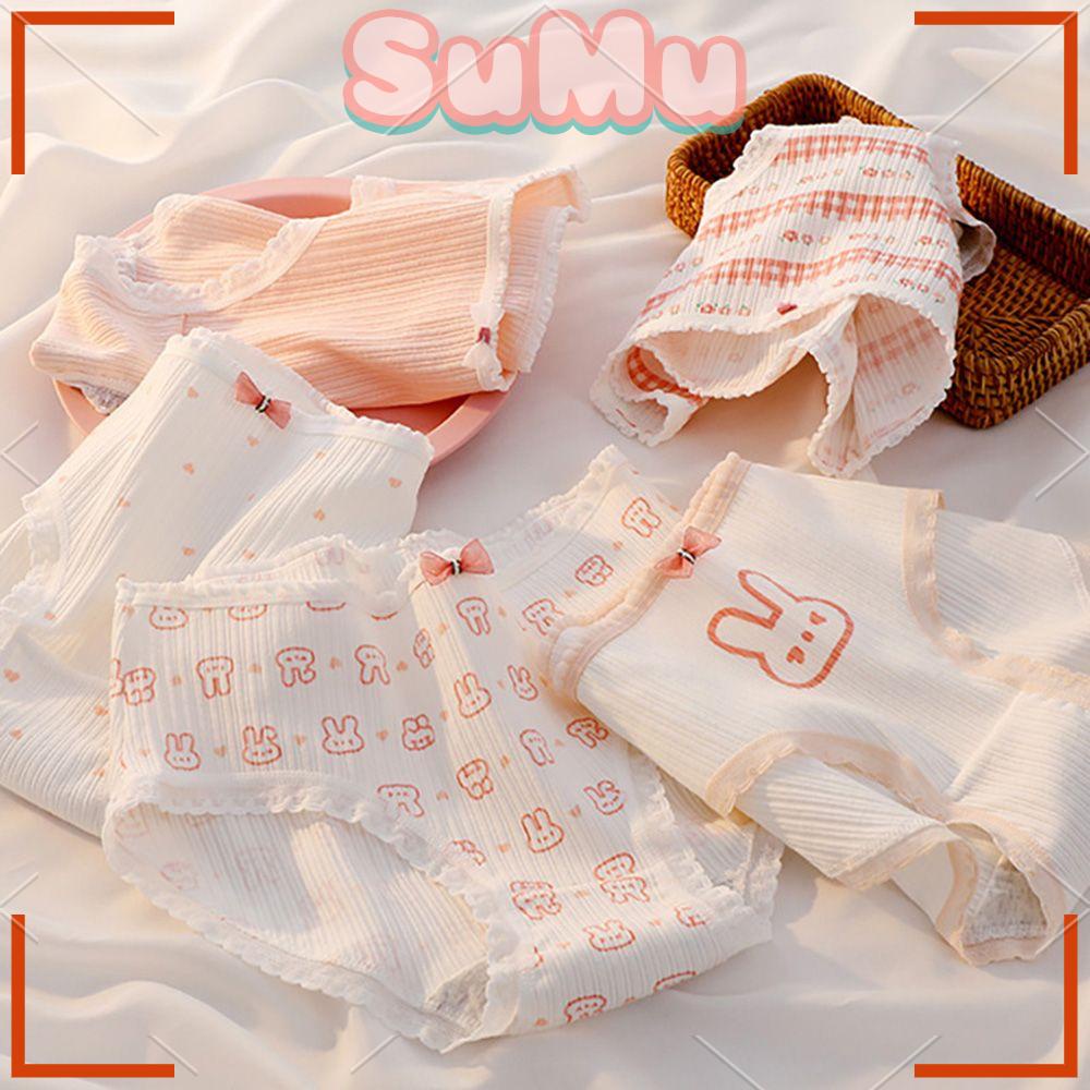 Quần Lót Lưng Vừa Thoáng Khí Thoải Mái In Họa Tiết Đáng Yêu Cho Nữ Size M-XL