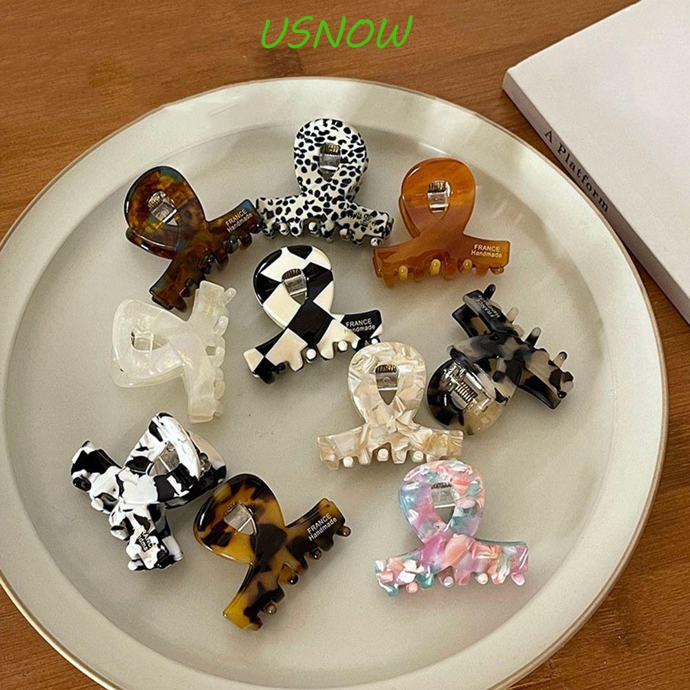 USNOW Kẹp Tóc Càng Cua Nhỏ Đơn Giản In Họa Tiết Hình Học Chéo Acetate Phong Cách Hàn Quốc Ngọt Ngào