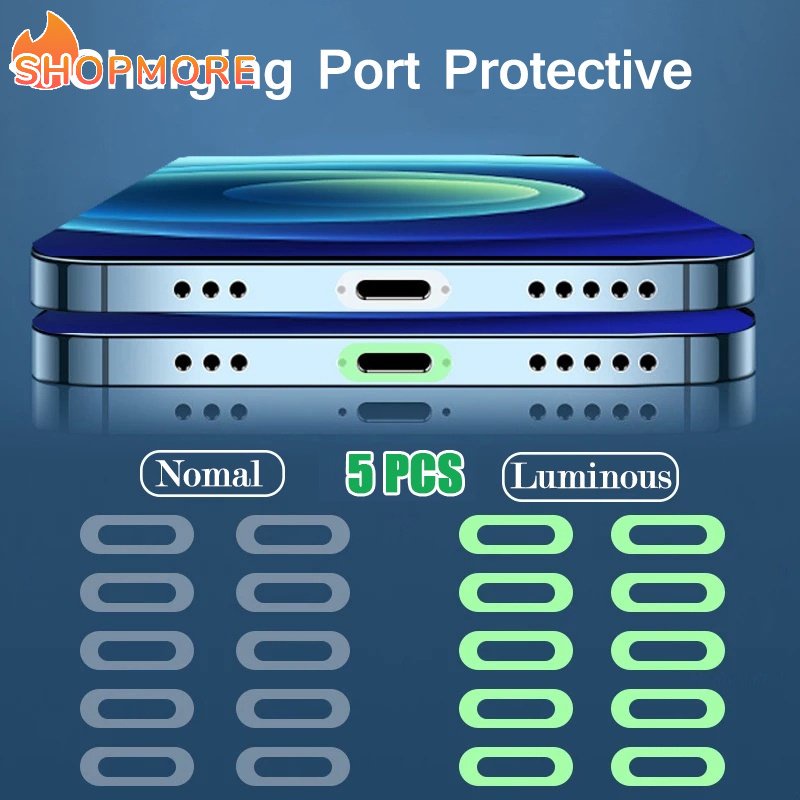 Bộ 5 Miếng Dán Cổng Sạc Điện Thoại Typc-C Chống Bụi Chống Trầy Xước Màu Dạ Quang Có Thể Tái Sử Dụng