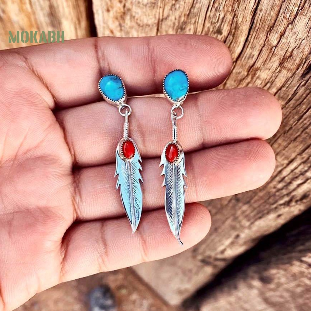 1 Đôi Bông Tai Hình Lông Vũ Đính Đá Ngọc Lam Nhân Tạo Dáng Dài Thanh Lịch Dành Cho Nữ