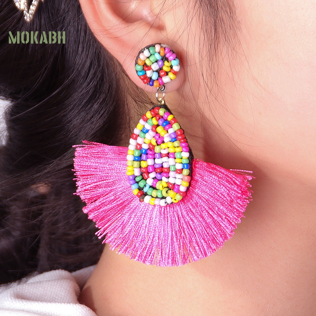 1 Cặp Bông Tai Hình Quạt Phong Cách Bohemia Gọn Nhẹ