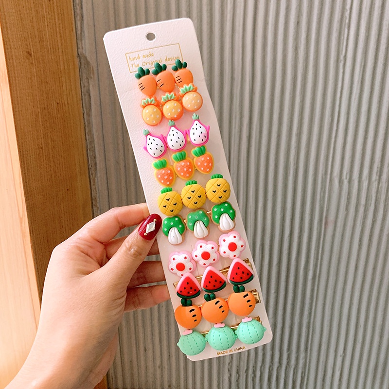 PVN43624 SET 10 Kẹp Tóc Hình Hoa / Trái Cây Xinh Xắn Cho Bé Gái