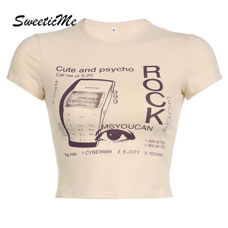 Áo Thun Crop Top Tay Ngắn Cổ Tròn In Chữ Thời Trang 2023 Dành Cho Nữ