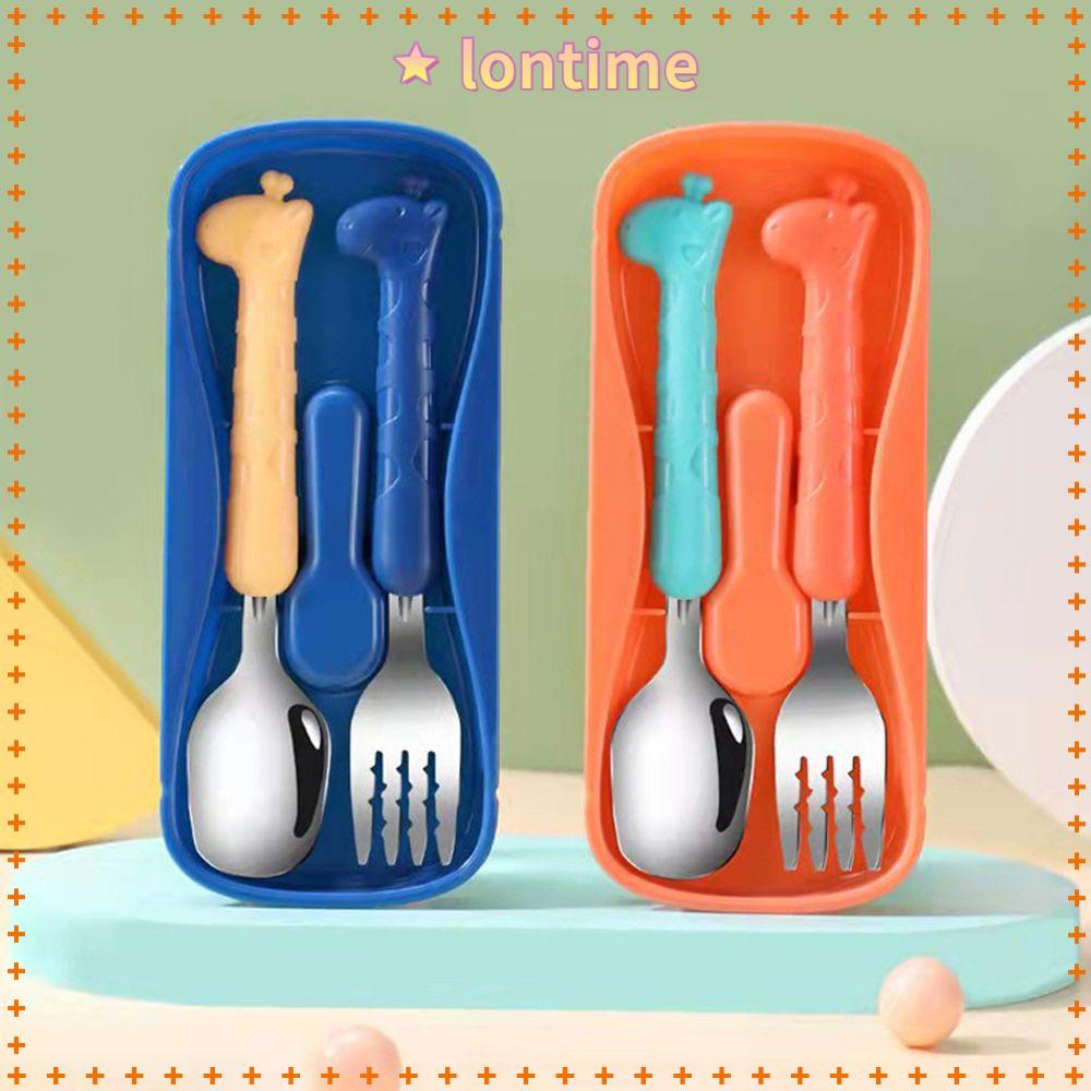 Set 2 Dụng Cụ Ăn Bằng Thép Không Gỉ Hình Hươu Cao Cổ Cho Bé