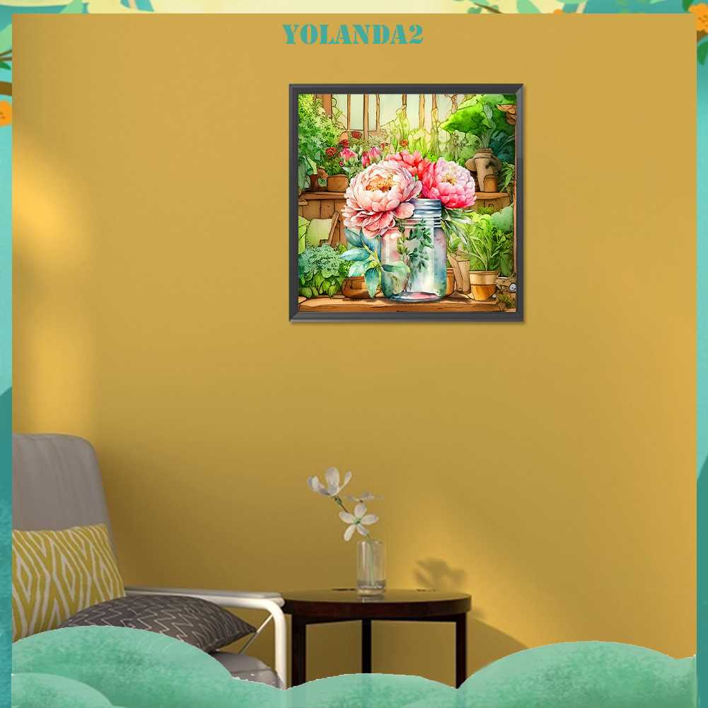 Tranh Đính Đá Kim Cương Toàn Bộ 5D DIY Hình Vẽ Chậu Hoa Trang Trí Nhà Cửa