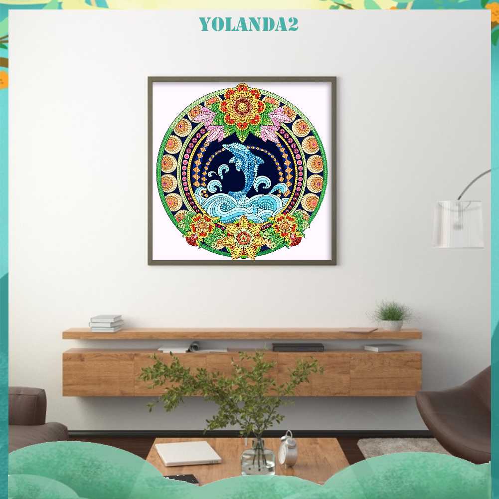 Tranh Đính Đá Hình Cá Heo 5D Nghệ Thuật Tự Làm Thủ Công Treo Trang Trí Nội Thất