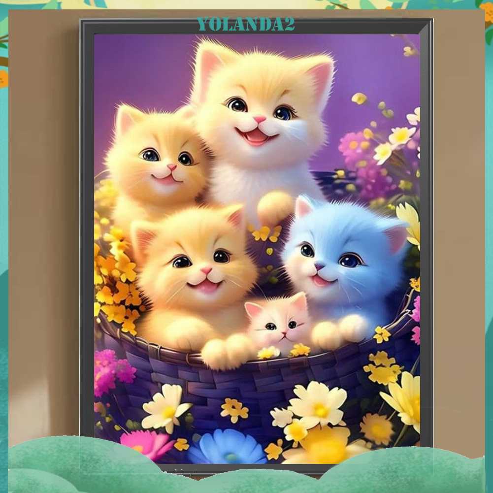Tranh Đính Đá Kim Cương Toàn Bộ 5D DIY Hình Vẽ Mèo Trang Trí Nhà Cửa
