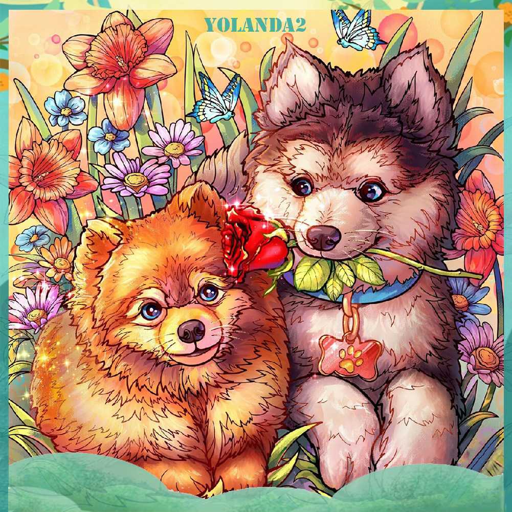 Tranh Đính Đá Kim Cương Toàn Bộ 5D DIY Hình Vẽ Chó Mèo Trang Trí Nhà Cửa