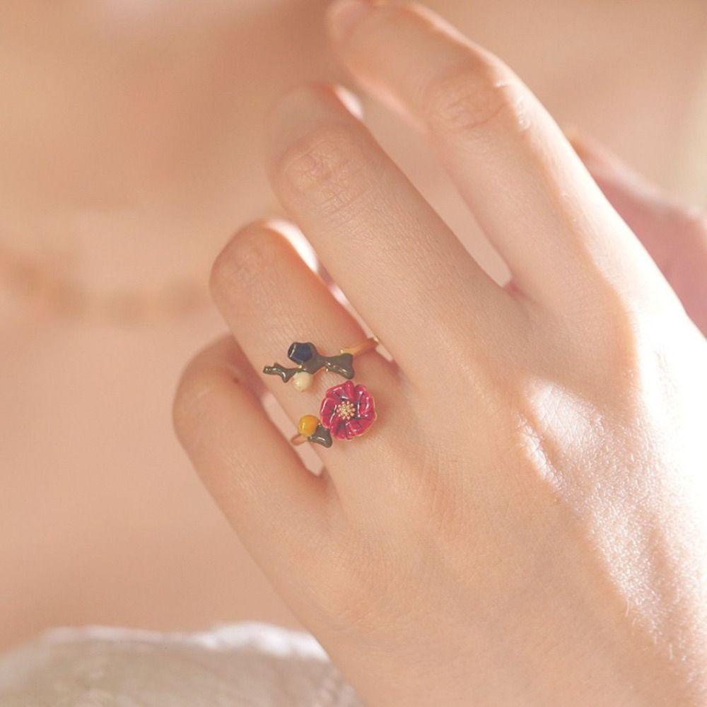 Nhẫn CABEZA Tráng Men Y2K Họa Tiết Hoa Và Chim Phong Cách Harajuku Hàn Quốc Cổ Điển Ngọt Ngào Có Thể Điều Chỉnh