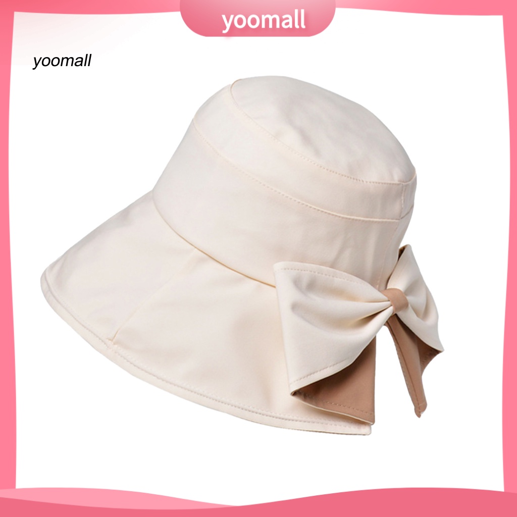 Nón Vành Tròn Phẳng Trang Trí Nơ Che Mặt Chống Nắng Mùa Hè Cho Nữ