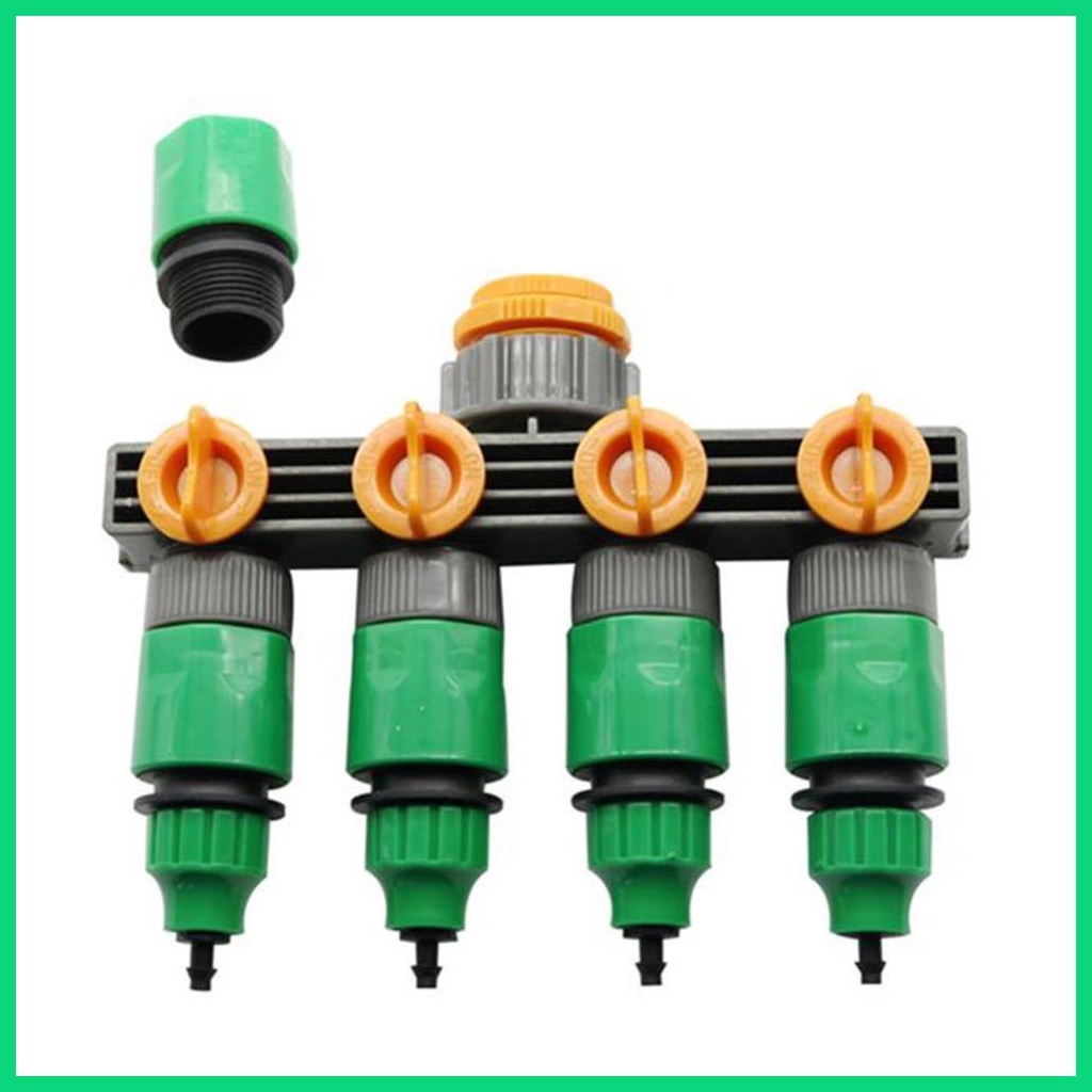 Đầu Nối Ống Nước Tưới Vườn 4 Cổng Có Van Tắt