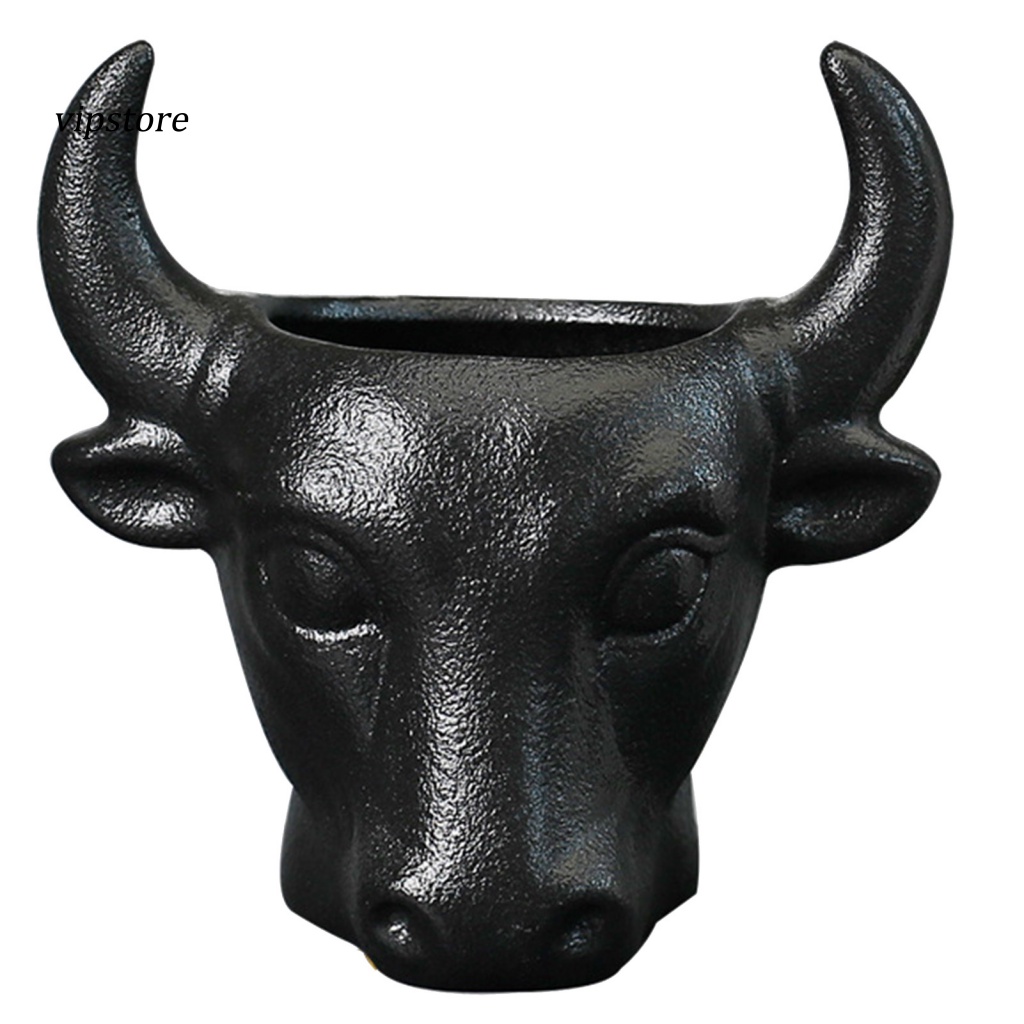 Chậu Hoa Bằng Sứ Hình Đầu Bò Có Lỗ Thoát Nước Tiện Dụng Cho Gia Đình