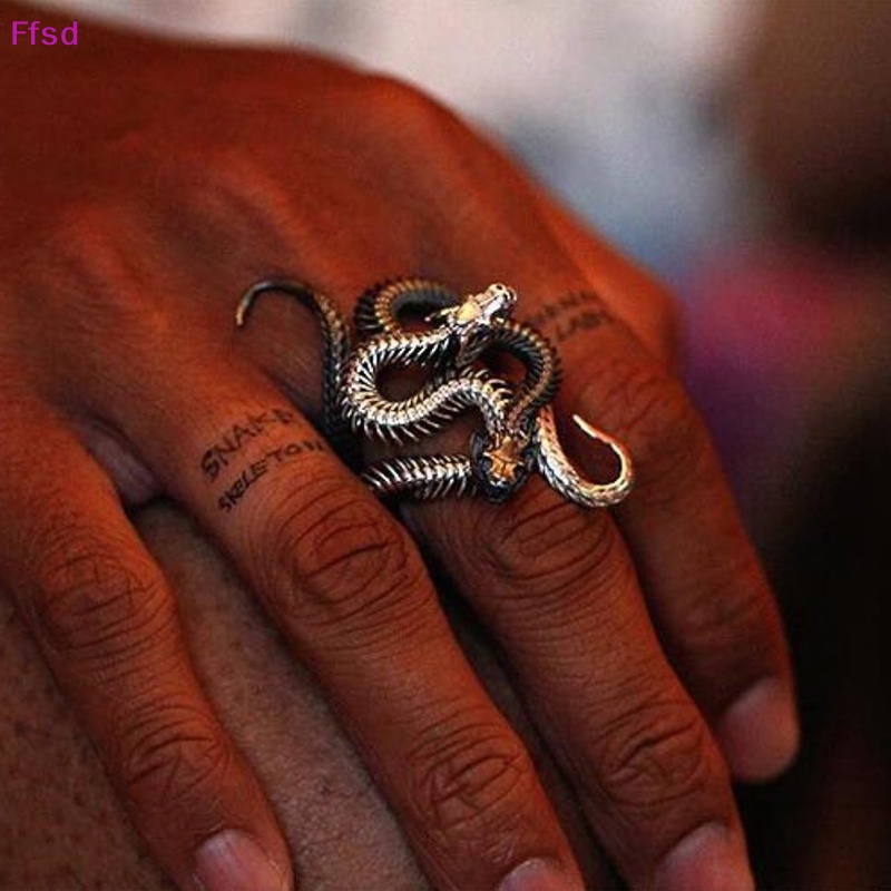 {Ffsd} Nhẫn Hình Rắn Hổ Phách Trắng Đen Có Thể Điều Chỉnh Kích Thước Phong Cách Punk Hip Hop Cho Nam Và Nữ