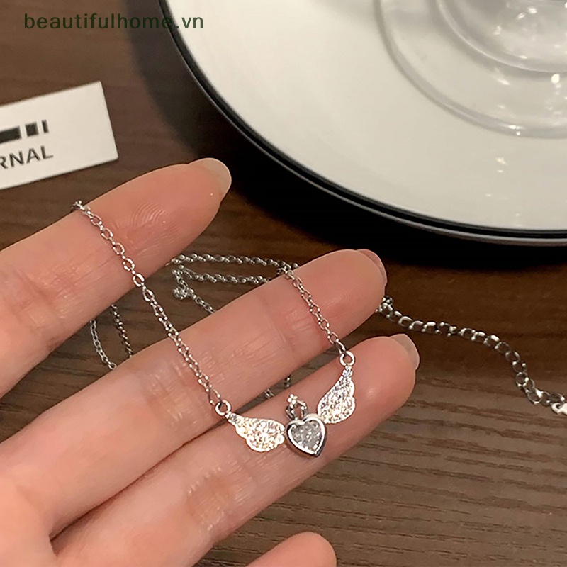 [beautifulhome] Vòng cổ Pha Lê Hình Cánh Trái Tim Phong Cách Ins Nhẹ Nhàng Thời Trang Dễ Phối Đồ Trang Sức Cho Nữ [beauty]