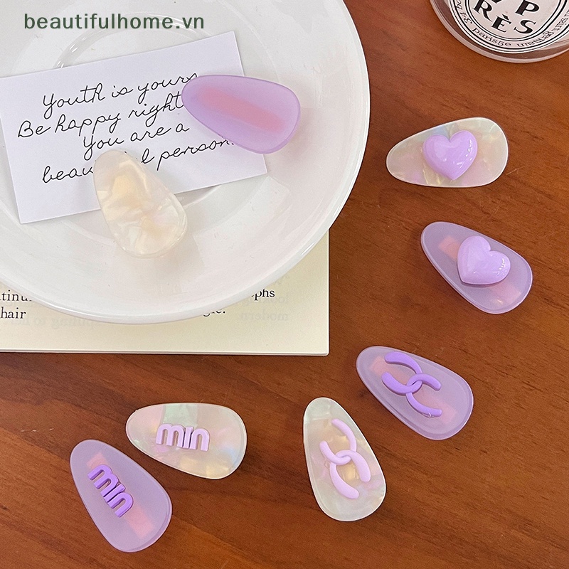 [beautifulhome] Kẹp Tóc Màu Tím Họa Tiết Chữ Cái Hình Học Trái Tim Hoạt Hình Thanh Lịch Cho Nữ [beauty]