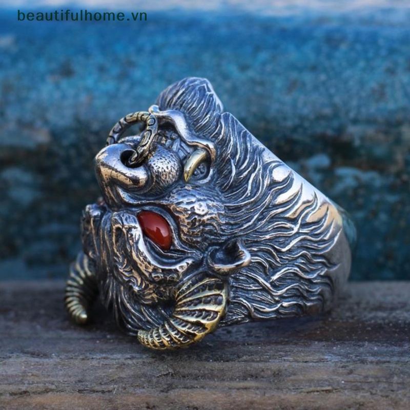 [beautifulhome] Nhẫn Hở Hình Đầu Bò Thời Trang Punk Cổ Điển Cá Tính Có Thể Điều Chỉnh Làm Quà Tặng Trang Sức Goth [beauty]