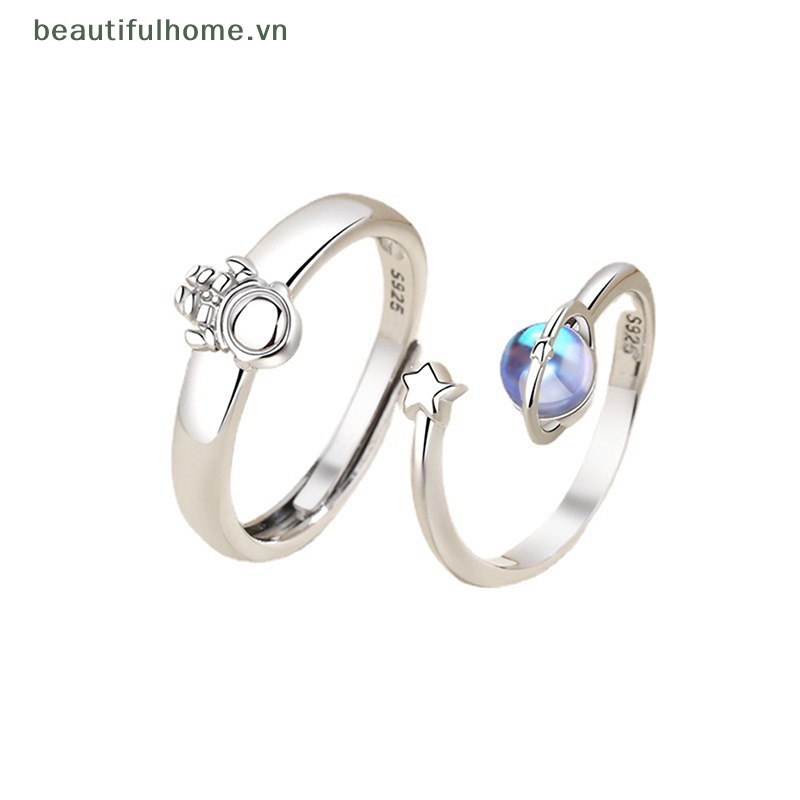 [beautifulhome] Nhẫn Cặp Đôi Đính Đá Mặt Trăng Phi Hành Gia Không Gian Cá Tính Hàng Mới [beauty]