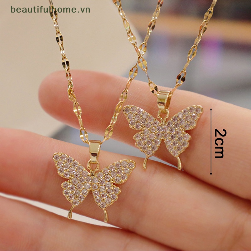 Vòng cổ Mặt Hình Bướm Bằng Thép Không Gỉ Màu Vàng Thời Trang Hàn Quốc Cho Nữ