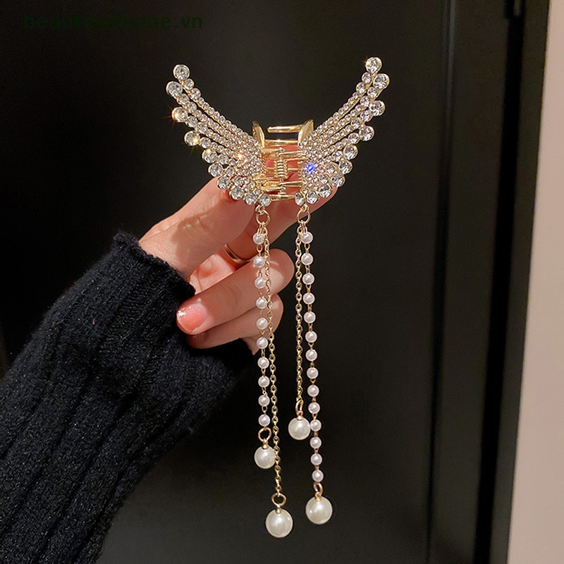 Kẹp Tóc Bướm / Cá Mập Bằng Kim Loại Đính Ngọc Trai Phong Cách Vintage Thời Trang
