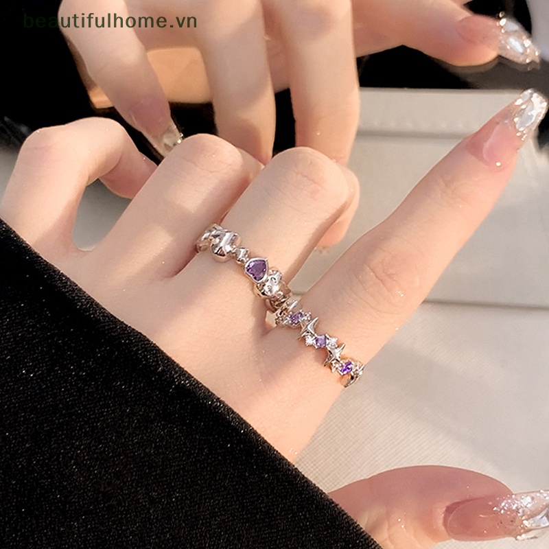 [beautifulhome] Nhẫn Mở Đính Đá Pha Lê Tím Phong Cách Vintage Y2K Có Thể Điều Chỉnh Làm Quà Tặng [beauty]