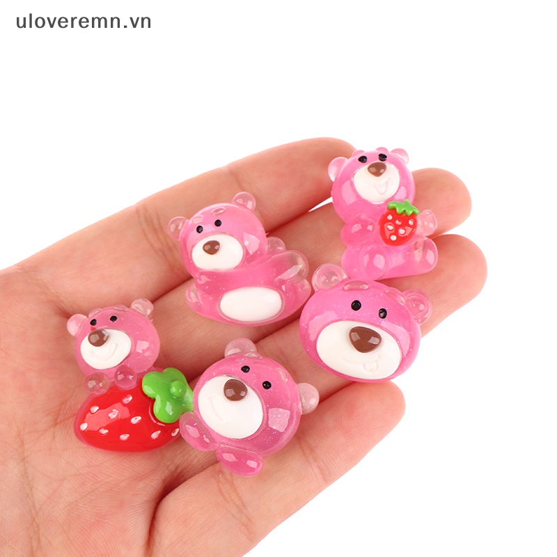 Bộ 5 Gấu Dâu Tây Mini Bằng Nhựa Phát Quang Trang Trí Sân Vườn