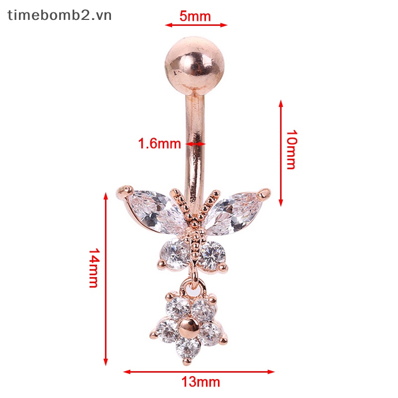 {Timebomb} Khuyên Rốn Bằng Thép Phẫu Thuật Đính Đá Zircon Hình Bướm