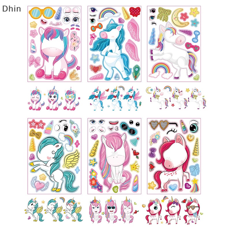 Bộ 6 Miếng Dán Hình Kỳ Lân Hoạt Hình Màu Hồng Dễ Thương Dùng Trang Trí DIY