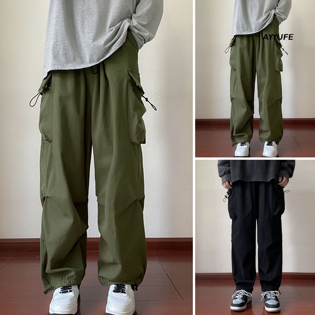 [AYYUFE] Quần Cotton Pha Dáng Rộng Lưng Thun Dây Rút Nhiều Túi Mặc Hàng Ngày Cho Nam Sinh